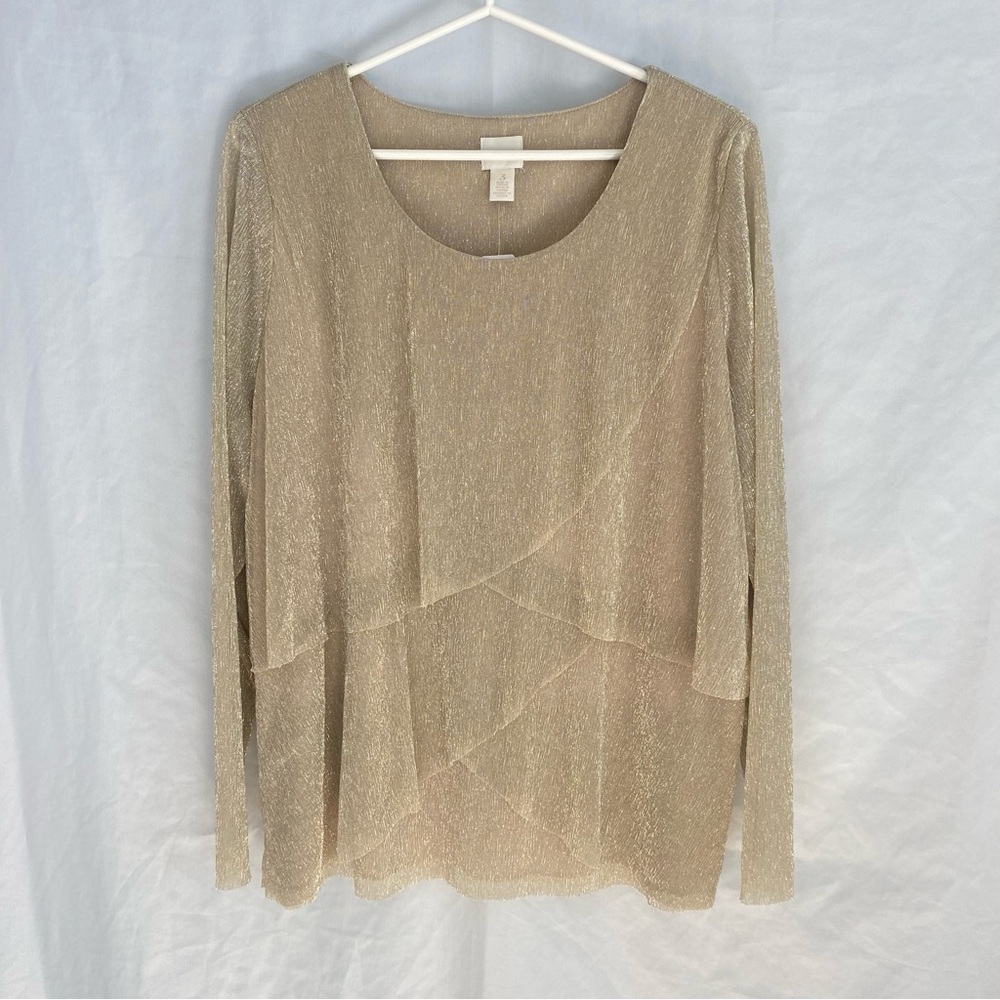 NWT Chico’s Gold Tiered Metallic Top